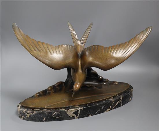 A Goutcheff Art Deco bronze gull height 32cm